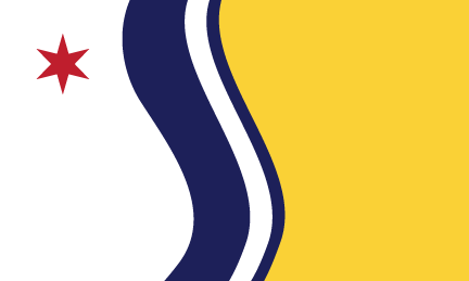The official City Flag for the City of South Bend, Indiana, was adopted by city council on April 25, 2016. The flag has a six- pointed star on a white field, a yellow field opposite it, and two (2) blue S-shaped lines with a white stripe in between.