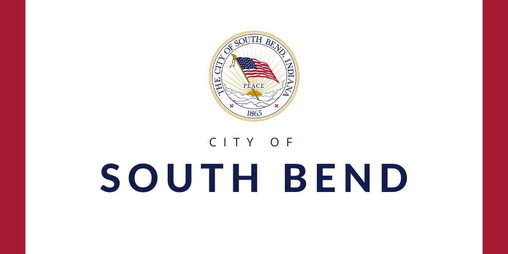 City of South Bend seal on white background with red border
